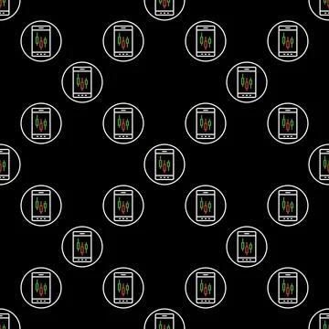 Trading on Smartphone vector round seamless pattern in outline style Illustrazione stock