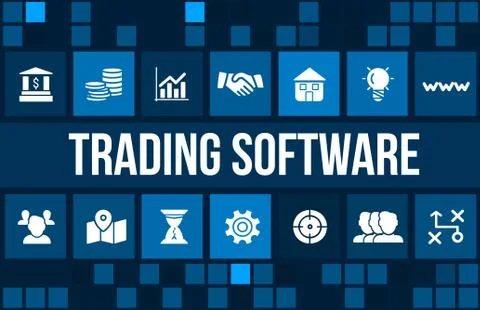 Trading software concept image with business icons and copyspace. Stock-Illustration