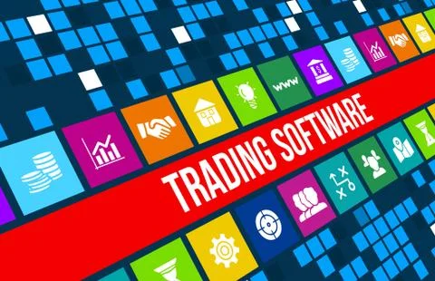 Trading software concept image with business icons and copyspace. Stock Illustration