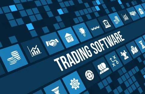Trading software concept image with business icons and copyspace. Stock Illustration