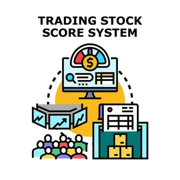 Trading stock score system analyzing global investment data Stock Illustration
