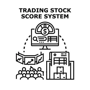Trading stock score system analyzing global investment data Stock Illustration
