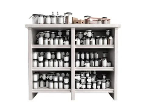 Trading table with jars 3d render on white background no shadow Stock Illustration