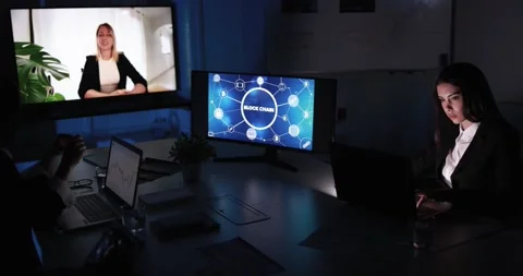 Trading teamwork meeting inside hedge fund office doing blockchain researc Stock Footage 155332204