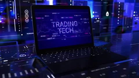 Trading Tech Laptop Info data HUD Video stock 291131216