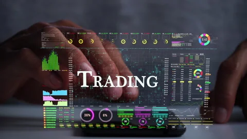Trading text on business data number futuristic hologram background. Stock Footage 283435244