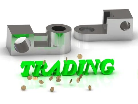 TRADING- words of color letters and silver details on white background Stock Illustration