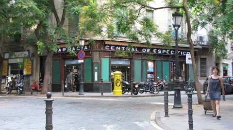 Tradional Pharmacy in old Barcelona Stock Footage