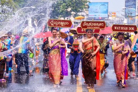 The tradition of bathing the Buddha Phra Singh marched on an annual basis Stock Photos