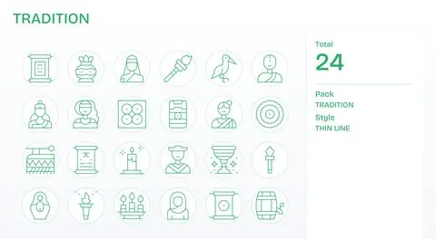 Tradition Digital Vector Pack containing 24 PIXEL Perfect Thin Line High Re.. Stock Illustration