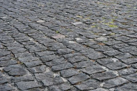Tradition stone bricks sidewalk in Basalt Stone, Azores Stock Photos