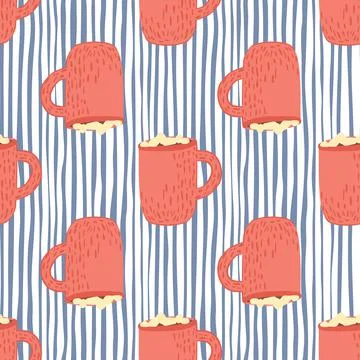 Tradition winter drink seamless pattern with pink hot chocolate ornament. Str Stock Illustration