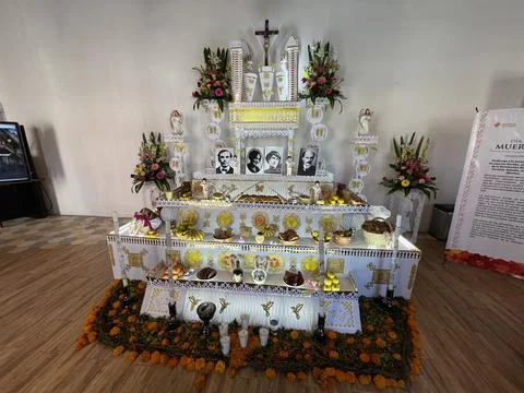 Traditional altar or offering for the dead in Dia de Muertos, in Mexico Stock Photos