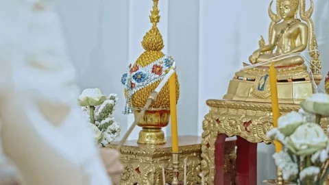 Traditional Altar Setup with Decorative Elements Stock Footage 313741214
