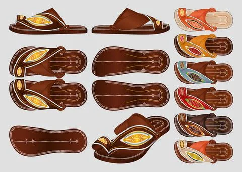 Traditional Arab Sandals Full Tech Pack with Multiple Color Options Stock Illustration