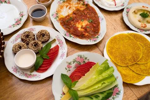 Traditional arabic breakfast table 库存照片