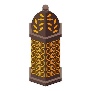 Traditional arabic lantern standing on white background with intricate geom.. Stock Illustration