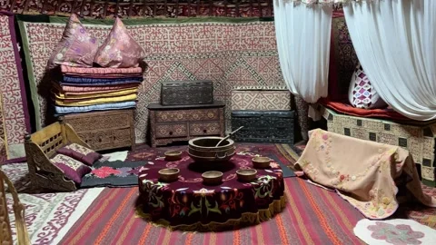 Traditional Arabic-style interior with Turkish carpet in Almaty, Kazakhstan Stock Footage 329763963