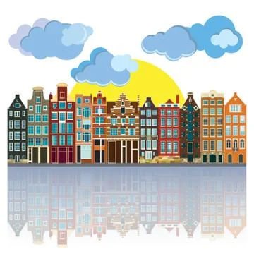 Traditional architecture of Netherlands, vector Stock Illustration
