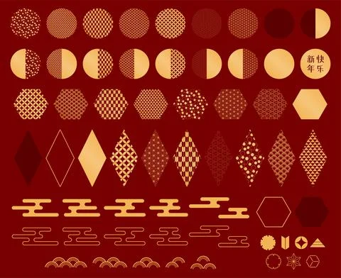 Traditional Asian abstract geometric elements set Stock Illustration