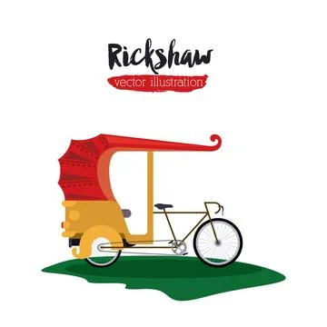 Traditional Asian Cycle Rickshaw Flat Vector Illustration Isolated on White.. Stock Illustration