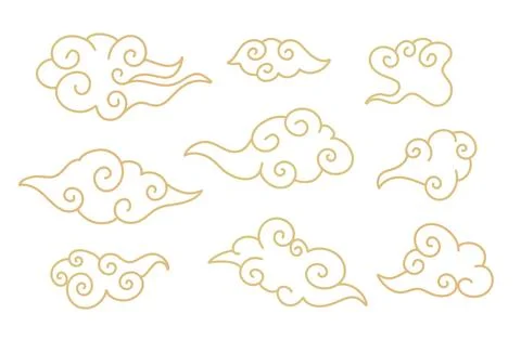 Traditional Asian design elements collection of clouds. Vector gold on white Illustrazione stock