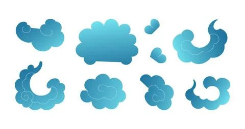 Traditional Asian fluffy cloud elements isolated Illustrazione stock