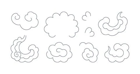 Traditional Asian fluffy cloud elements isolated Stock Illustration