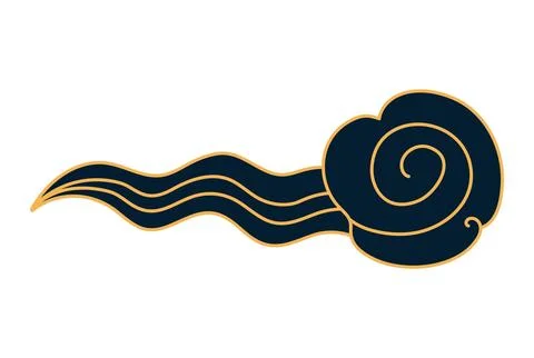 Traditional Asian fluffy rounded cloud line art hand drawn illustration. Stock Illustration