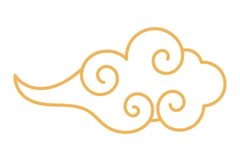 Traditional Asian fluffy rounded cloud outline hand drawn illustration. Stock Illustration
