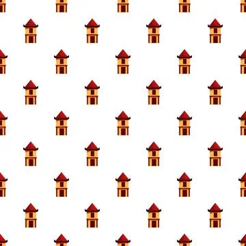 Traditional asian house pattern repeating vector background Stock Illustration