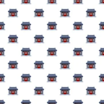 Traditional asian house pattern repeating on white background Illustrazione stock