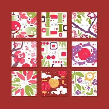 Traditional asian pattern cards, original design, decorative template texture Stock Illustration