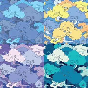 Traditional asian seamless vector patterns with clouds Stock Illustration