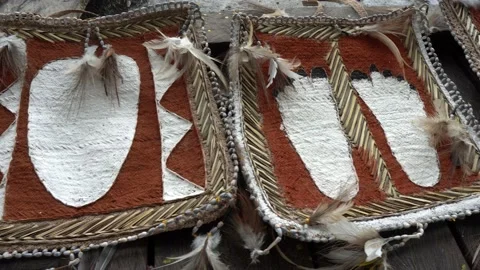 Traditional Asmat bags with patterns, materials and natural dyes 库存影片 231131035