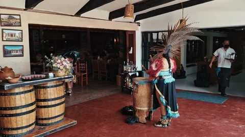Traditional Aztec Dance Performance with Drums in Mexico Stock Footage 317442612