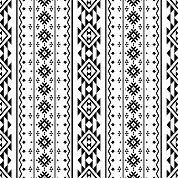 Traditional aztec seamless ethnic pattern texture design vector in black whit Stock Illustration