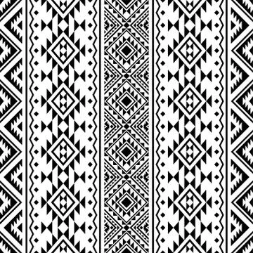 Traditional aztec seamless ethnic pattern texture design vector in black whit Stock Illustration