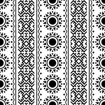 Traditional aztec seamless ethnic pattern texture design vector in black whit Stock Illustration