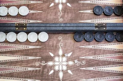 Traditional Backgammon game top view close-up Stock Photos