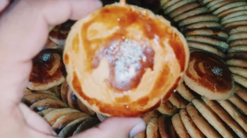 Traditional Baked Local Biscuits Arranged Neatly In A Large Tray Stock Footage 345943577