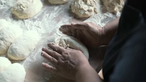 Traditional Bakery Tone Preparing Dough For Baking A Georgian Shotis Puri. Stock Footage 238624587