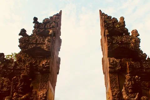 Traditional Balinese Split Gate Candi Bentar in Ubud, Bali Stock Photos