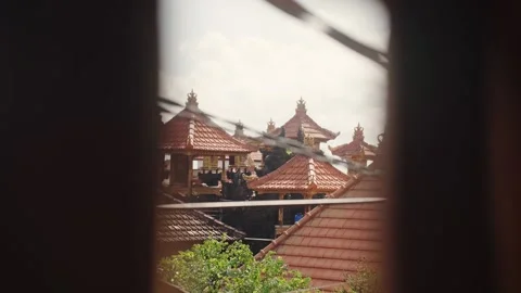 Traditional balinese temple complex rooftops view 스톡 동영상 339564669