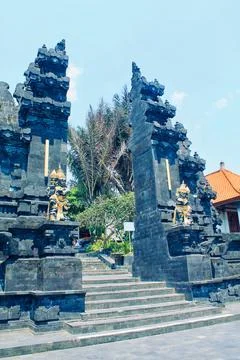 Traditional Balinese Temple Split Gate Candi Bentar Pura Tanah Lot Stock Photos