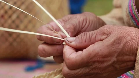 Traditional Bamboo Basket Weaving by Elderly Artisan in Northern Thailand Stock Footage 340349853