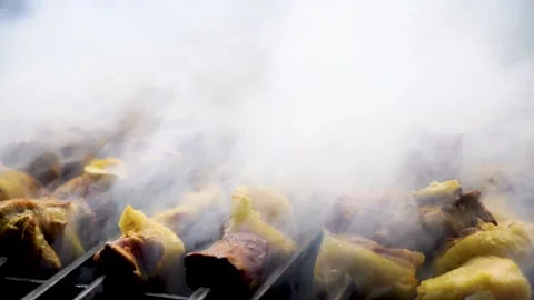 Traditional bar b q of mutton at charsi tikka shop, Peshawar, Pakistan (3) Stock Footage 199273285