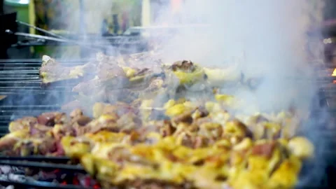 Traditional bar b q of mutton at charsi tikka shop, Peshawar, Pakistan (2) Stock Footage 199273286