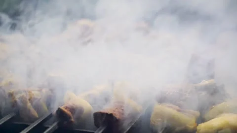 Traditional bar b q of mutton at charsi tikka shop, Peshawar, Pakistan (4) Stock Footage 199273292