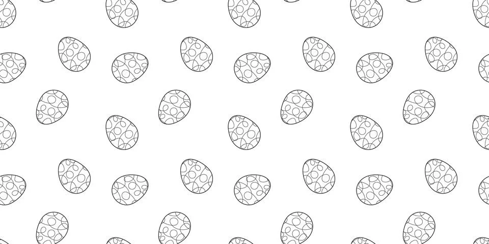 Traditional black contoured Easter Eggs Seamless doodle Pattern isolated on.. Illustrazione stock